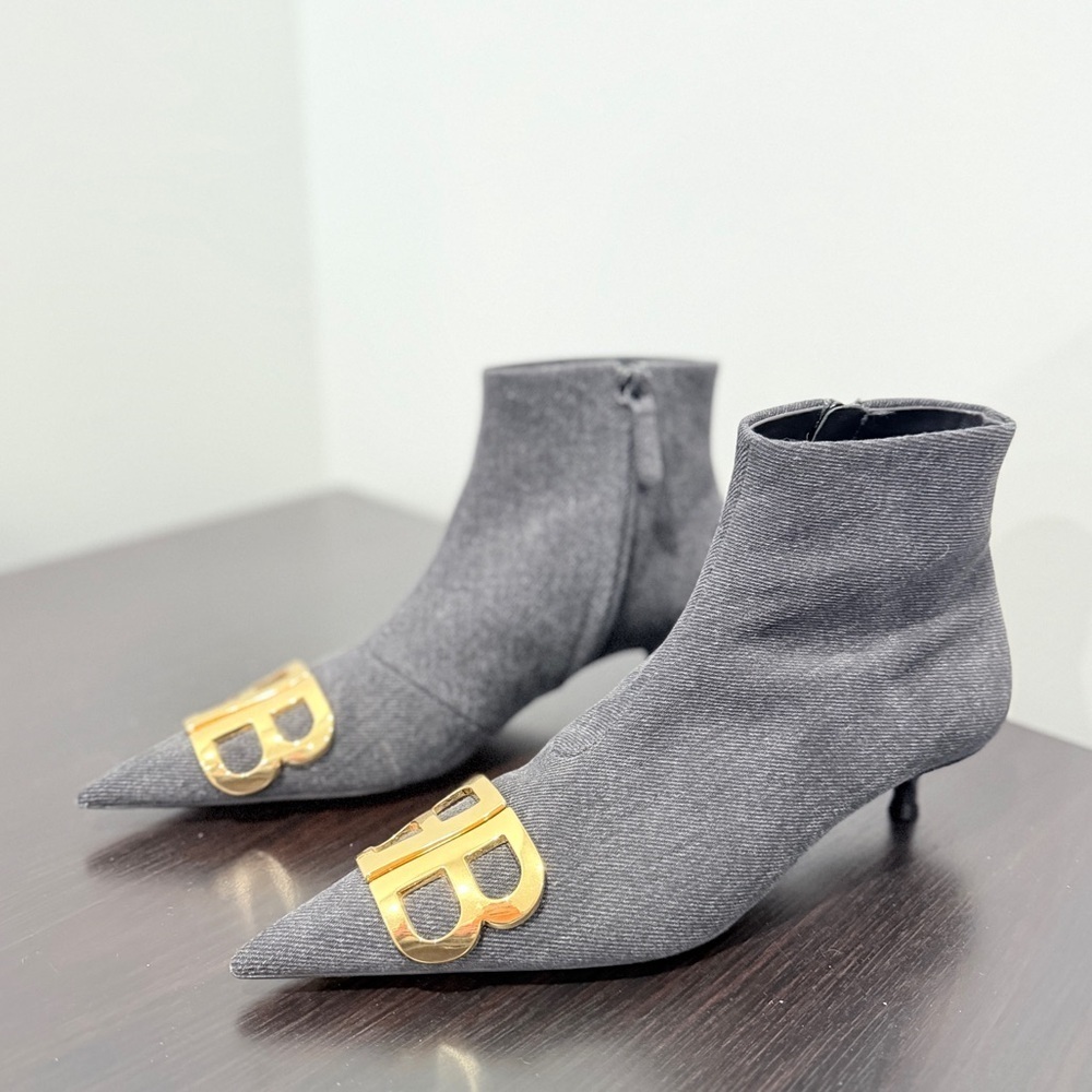 Balenciaga Black Denim BB Knife Kitten Heel Booties
